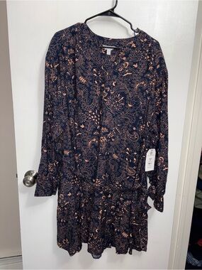 Time and Tru Navy Long-Sleeve Floral - Peach Print